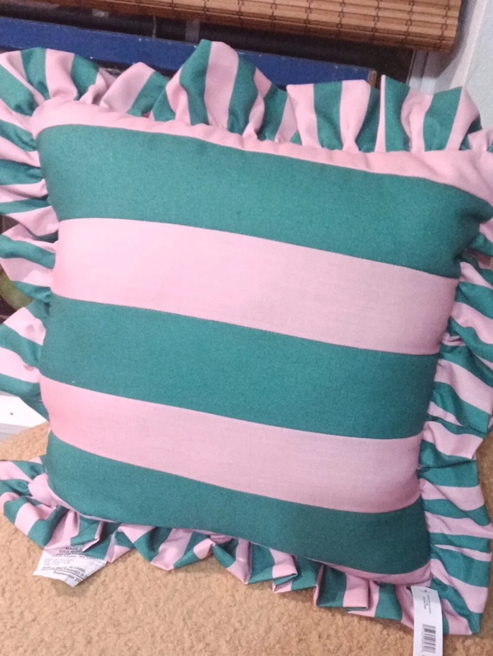Striped Pink and Teal Decorative Throw Pillow by